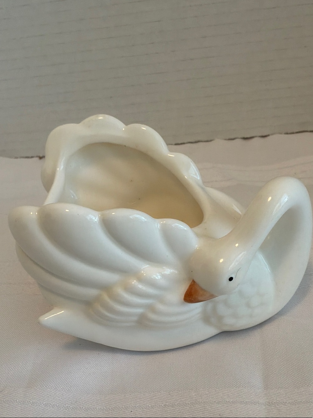 White Ceramic Swan Vase Planter 1983
